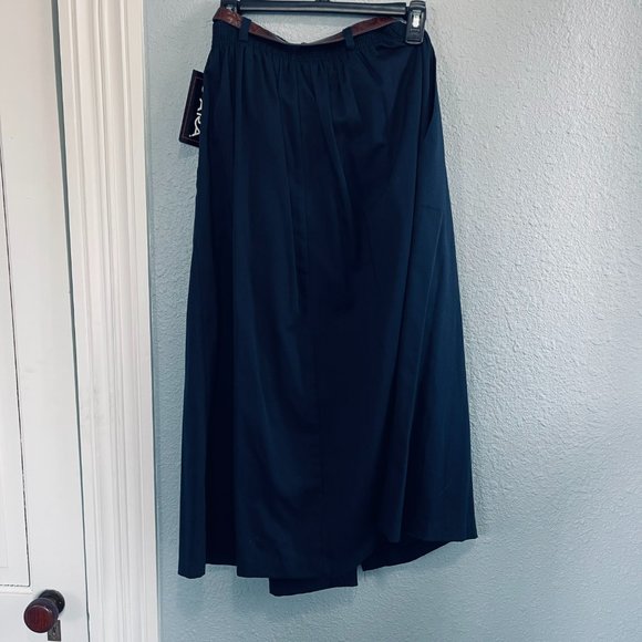 Jara Vintage dark blue Long Pencil Skirt brown Buckle Snakeskin Print Belt M/L - Picture 6 of 11